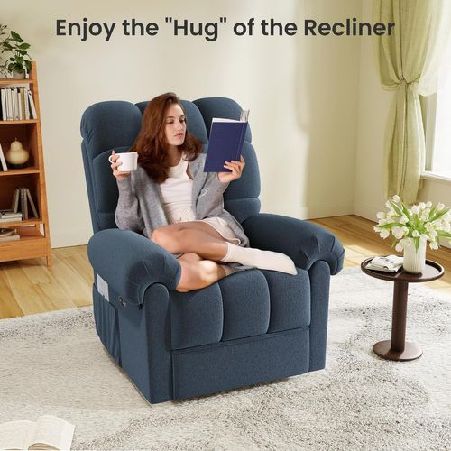 Fauteuil Relax électrique Avec Repose-pieds En Velours Teddy,bleu Gris