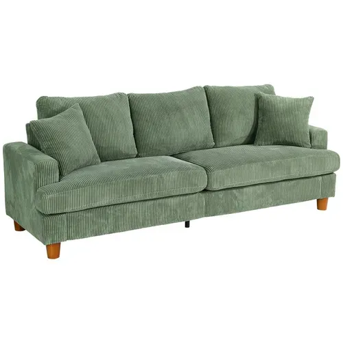 Canapé En Velours Côtelé 3 Places, 220l X 76l X 84h Cm, Vert