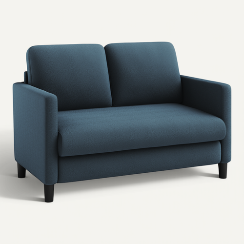 Canapé 2 Places En Velours Teddy, Avec Accoudoirs,128x78x89cm, Bleu-gris