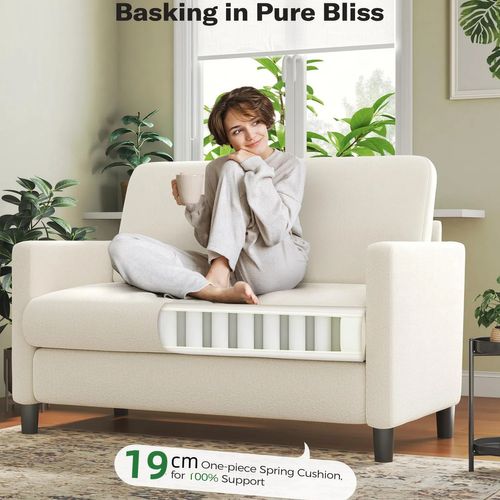 Canapé 2 Places En Velours Teddy, Avec Accoudoirs,128x78x89cm, Beige