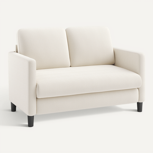 Canapé 2 Places En Velours Teddy, Avec Accoudoirs,128x78x89cm, Beige