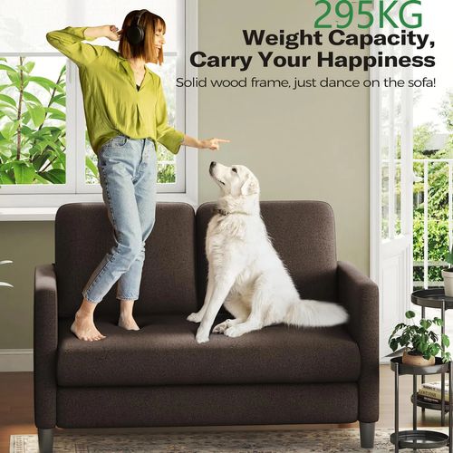 Canapé 2 Places En Velours Avec Accoudoirs 128x78x89 Cm- Marron