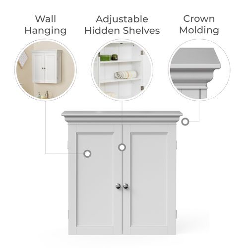 Armoire Murale Salle De Bain, Étagères Réglables, 61cm, Blanc