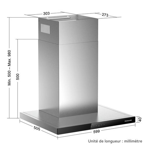 Hotte Aspirante Tr60ss A++ 60cm Evacuation/recyclage, Hotte Murale 882 M³/h 9 Niveaux Touch Control