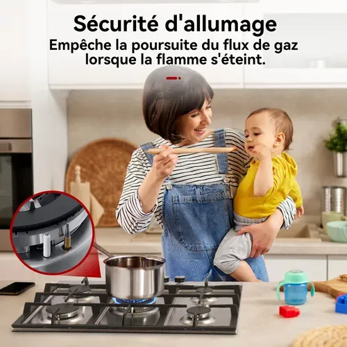 Plaque De Cuisson à Gaz Gh2705ss1fc Encastrée 5 Feux, Plaque Gaz 68 Cm Inox Avec Brûleur Wok