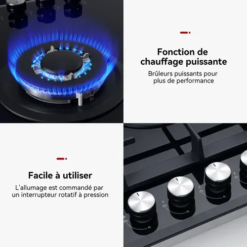 Plaque De Cuisson à Gaz Gh2805bg1fc 5 Feux, Revêtement Verre Trempé
