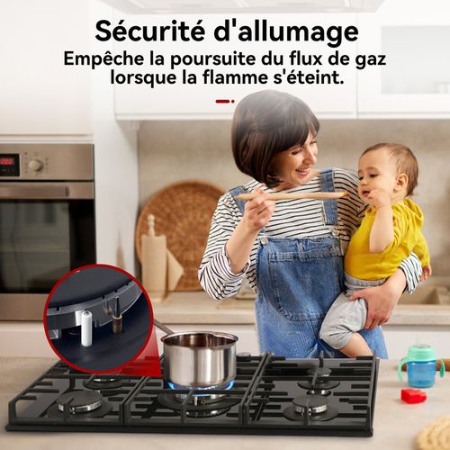 Plaque De Cuisson à Gaz Gh2805bg1fc 5 Feux, Revêtement Verre Trempé