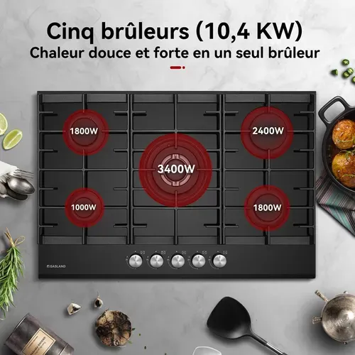Plaque De Cuisson à Gaz Gh2805bg1fc 5 Feux, Revêtement Verre Trempé
