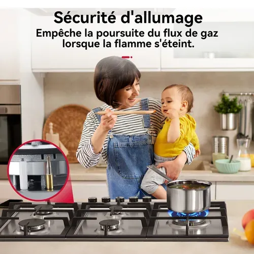 Plaque De Cuisson à Gaz Gh2905ss1fc Encastrable 5 Feux, Inox 90 Cm Brûleur Wok