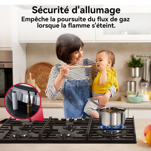 Plaque De Cuisson Gh2905bg1fc 5 Feux à Gaz Encastrable, Avec Brûleur Wok