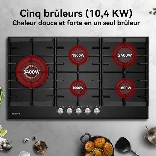 Plaque De Cuisson Gh2905bg1fc 5 Feux à Gaz Encastrable, Avec Brûleur Wok