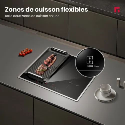Plaque Induction Ih604bfb 4 Feux 7000 W, Encastrée 60cm, Revêtement Verre