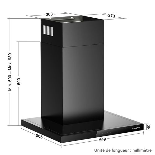 Hotte Aspirante Tr60bs A++ 60cm Evacuation/recyclage Hotte Murale 882m³/h Commande Tactile 4 Niveaux