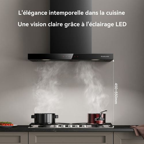 Hotte Aspirante Tr60bs A++ 60cm Evacuation/recyclage Hotte Murale 882m³/h Commande Tactile 4 Niveaux