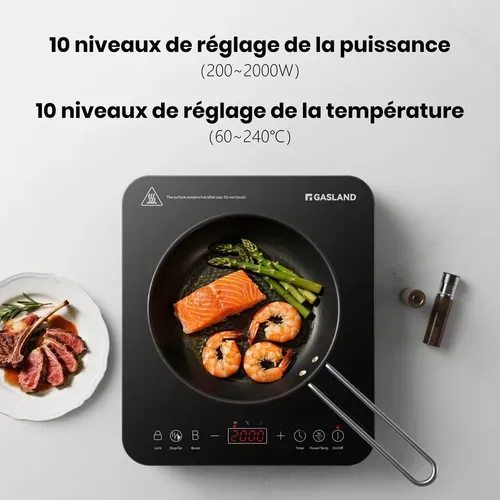 Plaque Induction Simple Ih271bta Mobile 1 Zone 27cm 2000w, 10 Niveaux De Température et puissance