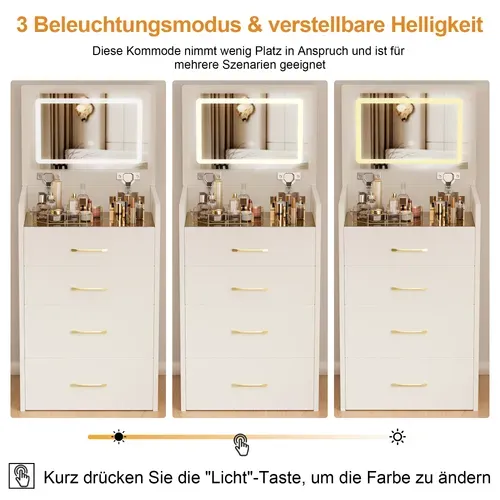 Coiffeuse Chambre 3 En 1 Miroir 60x40x118cm Table Maquillage Moderne Petit 3 Tiroirs 1 Banc Blanc