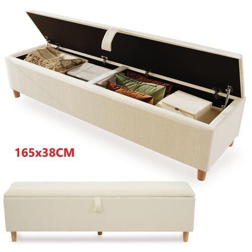 Bout De Lit 165x38x46cm Coffre Rangement Caché Solide Et Élégant Rembourré Meuble Entrée Beige