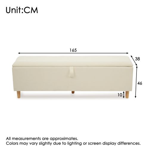 Bout De Lit 165x38x46cm Coffre Rangement Caché Solide Et Élégant Rembourré Meuble Entrée Beige