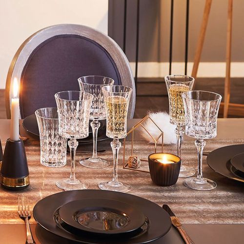 6 Verres à Pied 19cl Lady Diamond - Cristal D'arques - Verre Ultra Transparent Au Design Vintage