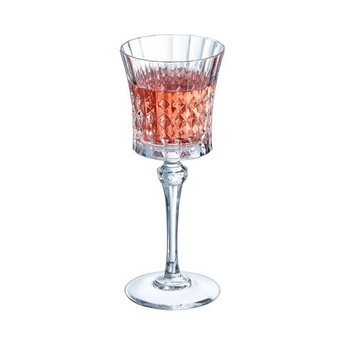 6 Verres à Pied 19cl Lady Diamond - Cristal D'arques - Verre Ultra Transparent Au Design Vintage