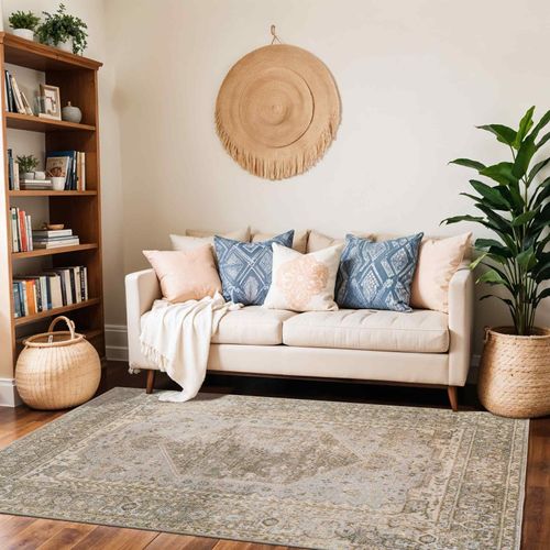 Tapis Vintage Lavable En Machine Vert/brun 160x213 Cm Boka