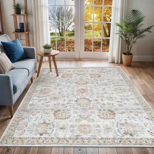 Tapis Vintage Lavable En Machine Gris/jaune 160x213 Cm Esther