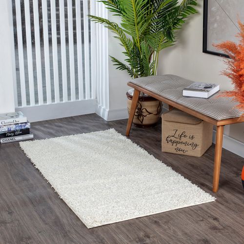 Tapis Shaggy Extra Doux 80 X 230 Cm - Moelleux, Antidérapant, Pour Chambre Ou Salon - Blanc