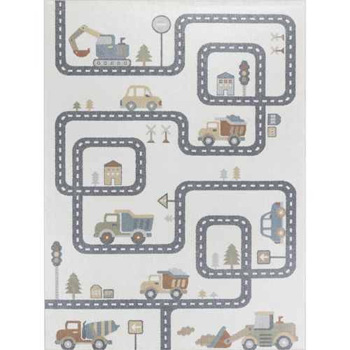 Tapis Enfant Lavable En Machine Circuit Voitures Beige/gris 160x213 Cm Vroomville