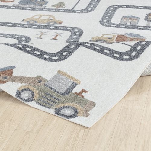 Tapis Enfant Lavable En Machine Circuit Voitures Beige/gris 80x150 Cm Vroomville