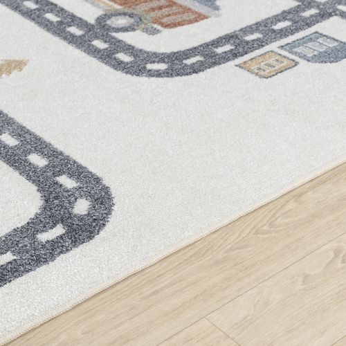 Tapis Enfant Lavable En Machine Circuit Voitures Beige/gris 80x150 Cm Vroomville