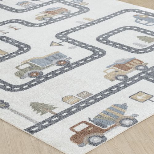 Tapis Enfant Lavable En Machine Circuit Voitures Beige/gris 80x150 Cm Vroomville