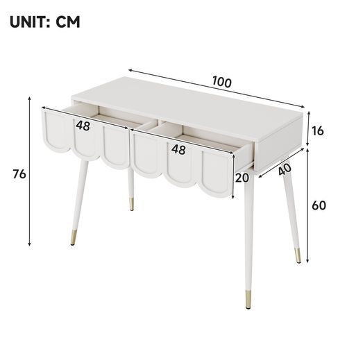 Coiffeuse Chambre 100x40x76cm Table De Maquillage 2 Tiroirs Cloud Style Moderne Minimaliste Blanc