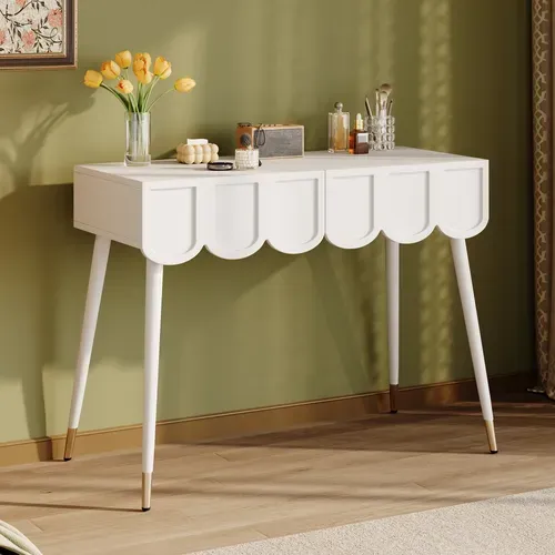 Coiffeuse Chambre 100x40x76cm Table De Maquillage 2 Tiroirs Cloud Style Moderne Minimaliste Blanc