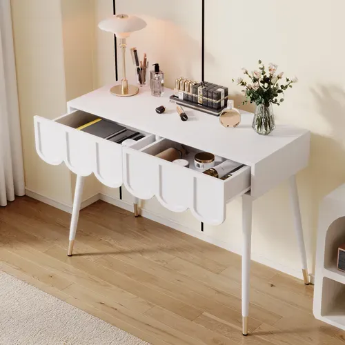 Coiffeuse Chambre 100x40x76cm Table De Maquillage 2 Tiroirs Cloud Style Moderne Minimaliste Blanc
