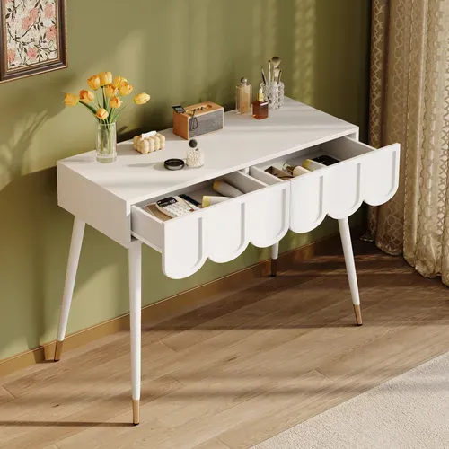 Coiffeuse Chambre 100x40x76cm Table De Maquillage 2 Tiroirs Cloud Style Moderne Minimaliste Blanc