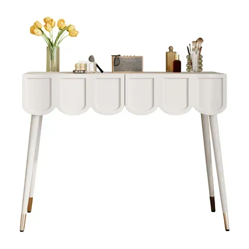 Coiffeuse Chambre 100x40x76cm Table De Maquillage 2 Tiroirs Cloud Style Moderne Minimaliste Blanc