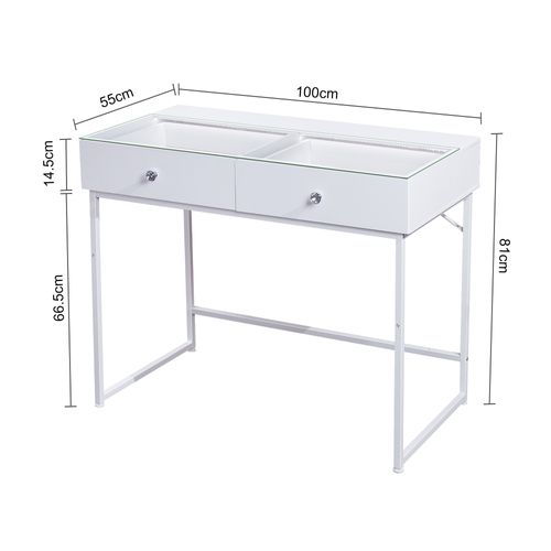 Coiffeuse avec Miroir à Éclairage LED Dimmable Blanc 100cm 2 Tiroirs Miroir 58x 46 cm