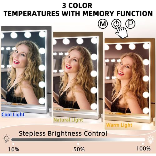 Coiffeuse avec Miroir à Éclairage LED Dimmable Blanc 100cm 2 Tiroirs Miroir 58x 46 cm