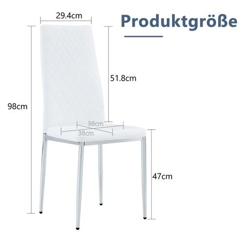 Lot De 4 Chaises De Salle à Manger 38x38x98cm Chaises Cuisine Moderne Pieds Métalliques En Pu Blanc