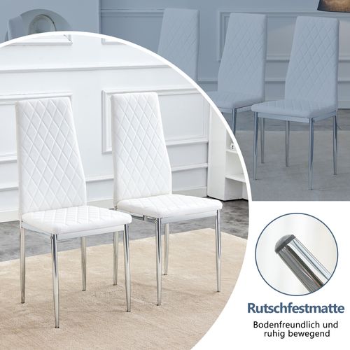 Lot De 4 Chaises De Salle à Manger 38x38x98cm Chaises Cuisine Moderne Pieds Métalliques En Pu Blanc