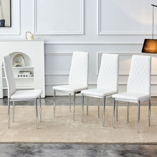 Lot De 4 Chaises De Salle à Manger 38x38x98cm Chaises Cuisine Moderne Pieds Métalliques En Pu Blanc