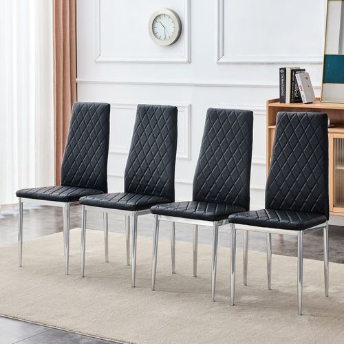 Lot De 4 Chaises De Salle à Manger 38x38x98cm Chaises Cuisine Moderne Pieds Métalliques En Pu Noir