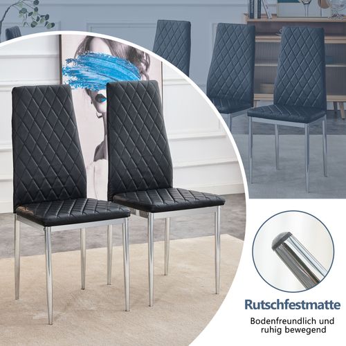 Lot De 4 Chaises De Salle à Manger 38x38x98cm Chaises Cuisine Moderne Pieds Métalliques En Pu Noir