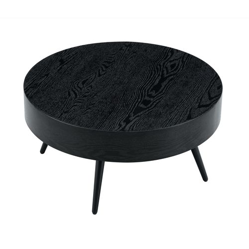 Table Basse Rond Mdf 70x70x35,5cm Pieds Métal Noir Design Minimaliste Table Canapé Meuble Salon Noir