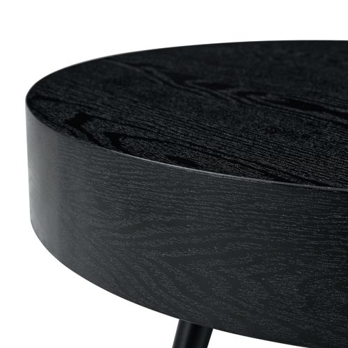 Table Basse Rond Mdf 70x70x35,5cm Pieds Métal Noir Design Minimaliste Table Canapé Meuble Salon Noir