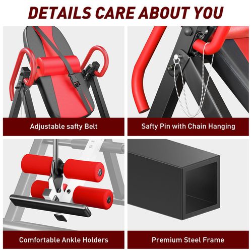 Banc Musculation Inversé Pliable Table D'inversion Musculation Pu Et Métal 112.5x68.5x159cm Rouge