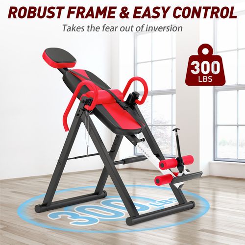 Banc Musculation Inversé Pliable Table D'inversion Musculation Pu Et Métal 112.5x68.5x159cm Rouge