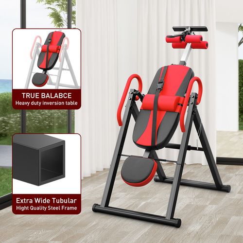 Banc Musculation Inversé Pliable Table D'inversion Musculation Pu Et Métal 112.5x68.5x159cm Rouge