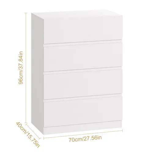 Commode 4 Tiroirs Meuble Salon Entrée 70x40x73cm Buffet Bas Casiers Tables De Chevet Armoire Blanc