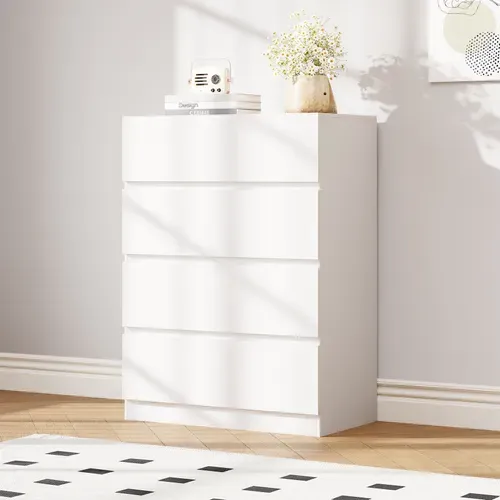 Commode 4 Tiroirs Meuble Salon Entrée 70x40x73cm Buffet Bas Casiers Tables De Chevet Armoire Blanc